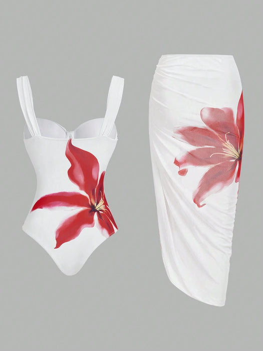 Shein  Swim OasisTraje de baño de una pieza con estampado floral para mujer