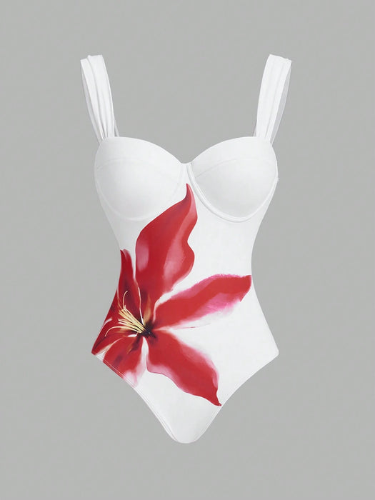 Shein  Swim OasisTraje de baño de una pieza con estampado floral para mujer