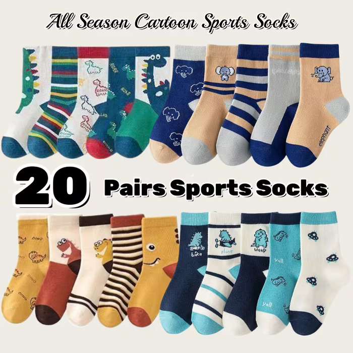 20 pares de calcetines suaves con diseños de dibujos animados deportivos