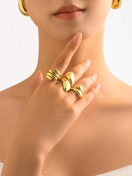 SHEIN 3 piezas Anillos de acero inoxidable de moda con diseño geométrico