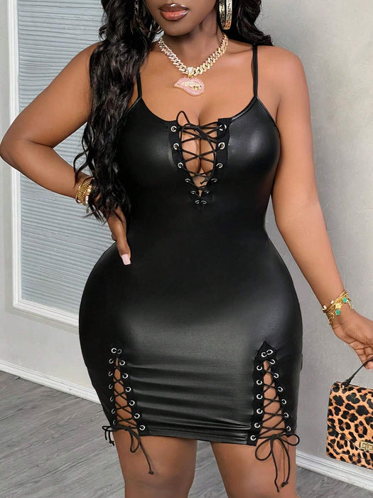 SHEIN Slaydiva Vestido corto ajustado con tirantes de metal negro