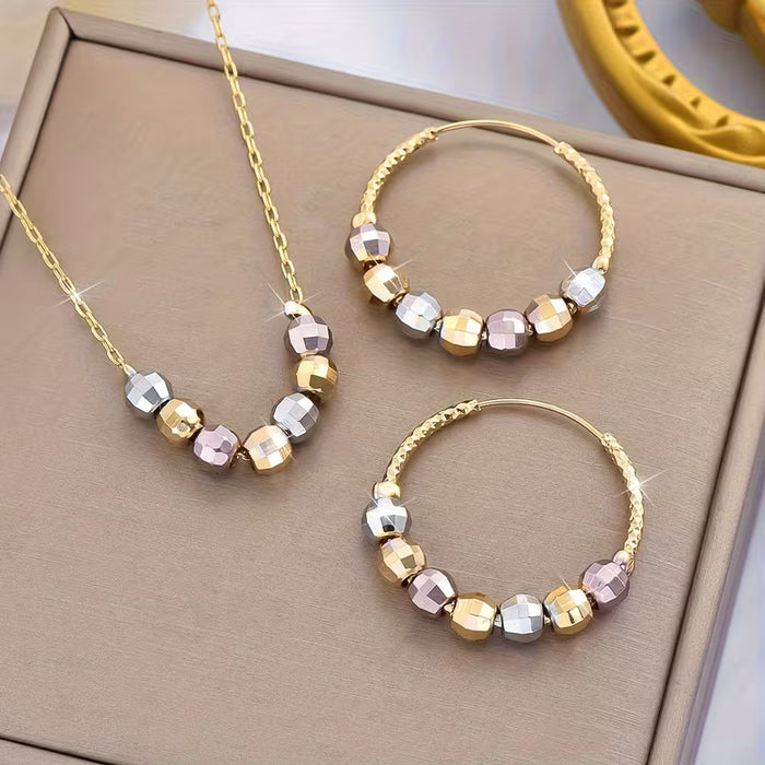 Conjunto de Pendientes y Collar de Cuentas Redondas de Colores Vibrantes