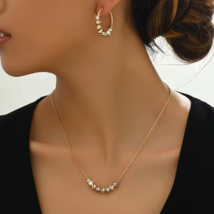 Conjunto de Pendientes y Collar de Cuentas Redondas de Colores Vibrantes