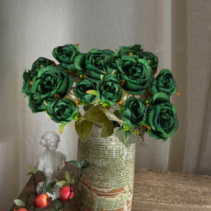 7 Rosas Verde Oscuro - Rosas Artificiales Realistas