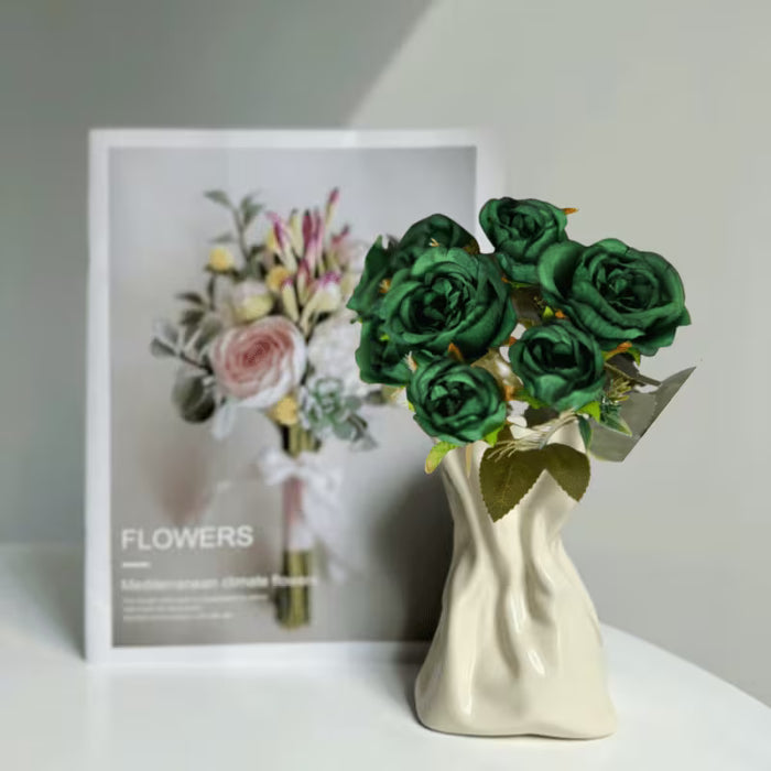 7 Rosas Verde Oscuro - Rosas Artificiales Realistas