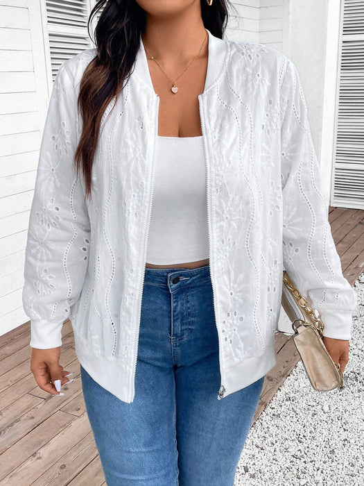MODLILY Chaqueta de béisbol casual con textura y bordado