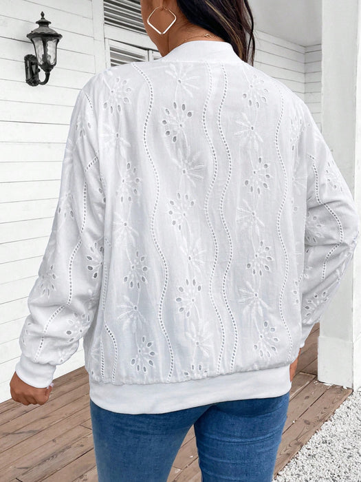 MODLILY Chaqueta de béisbol casual con textura y bordado