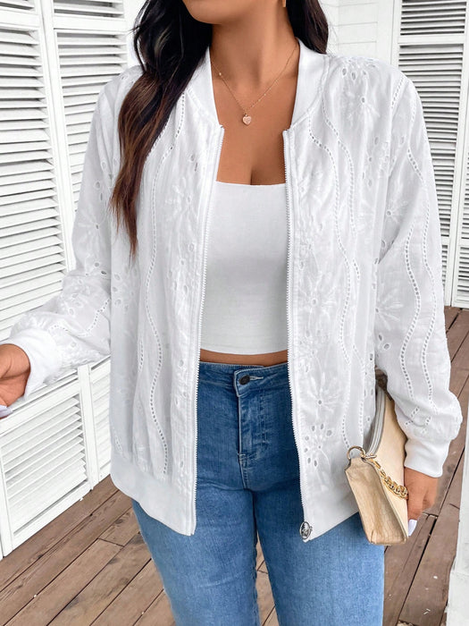 MODLILY Chaqueta de béisbol casual con textura y bordado