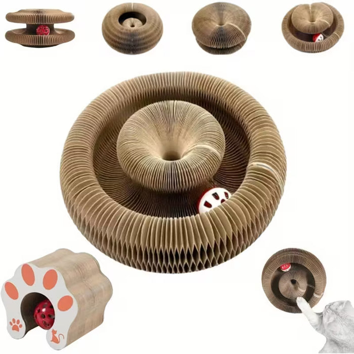 1pc Tabla rascadora para gatos estilo acordeón, Aventura de pelota para gatos