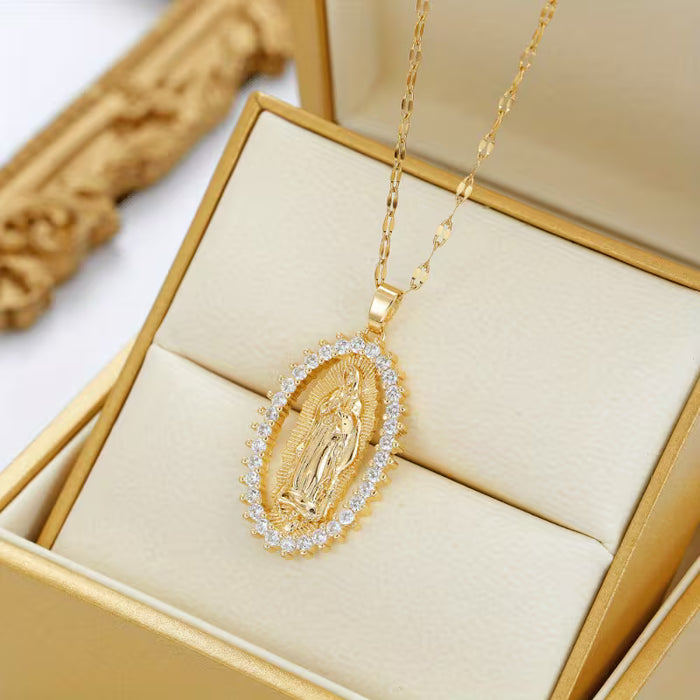 Collar con Colgante Geométrico de la Virgen María Elegante