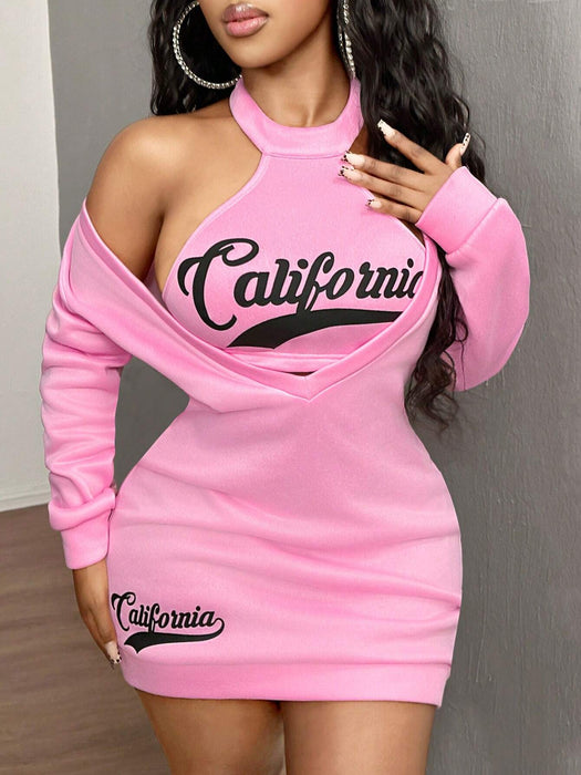 SHEIN SXY Vestido mini de manga larga con escote en V profundo