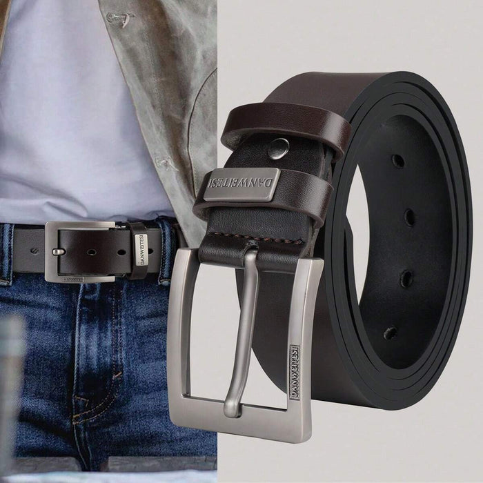 Shein 1 cinturón de moda para hombre, de cuero genuino de alta calidad con hebilla de lujo