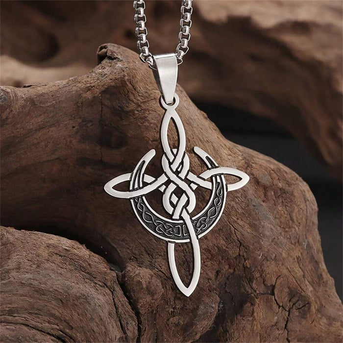 Shein SeuSuk 1 pieza Collar con colgante de cruz de acero inoxidable, joya amuleto de suerte irlandesa wicca unisex