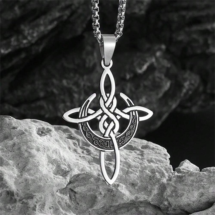 Shein SeuSuk 1 pieza Collar con colgante de cruz de acero inoxidable, joya amuleto de suerte irlandesa wicca unisex