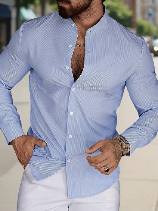 Shein Manfinity Homme Camisa informal de manga larga con botones y estampado de rayas para hombre