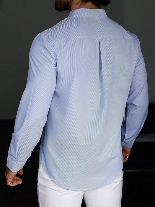 Shein Manfinity Homme Camisa informal de manga larga con botones y estampado de rayas para hombre