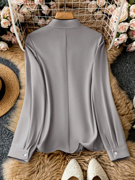 SHEIN Clasi Camisa de oficina elegante de manga larga con lazo en el cuello para mujer