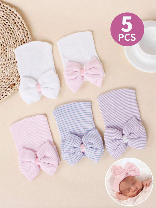 SHEIN 5 piezas Sombreros de recién nacido, Sombreros tejidos lindos con gran lazo