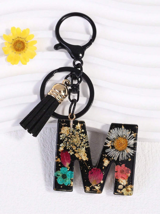 SHEIN 1 pieza Llavero de mujer con dije de flor de margarita de cristal y letra