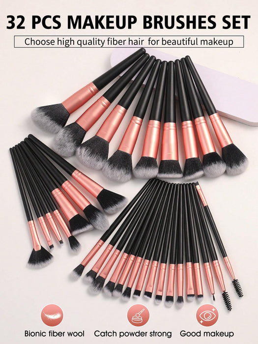 SHEIN Set de 58 brochas de maquillaje que incluye 32 brochas, 20 esponjas, 1 diadema y 2 muñequeras desmaquillantes