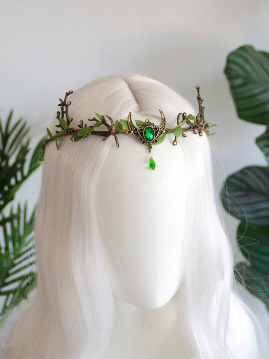 Shein 1 pieza Tiara retro elegante para mujer Decoración de metal y cristal Diadema de ramas de bosque