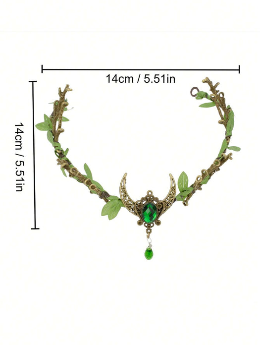 Shein 1 pieza Tiara retro elegante para mujer Decoración de metal y cristal Diadema de ramas de bosque