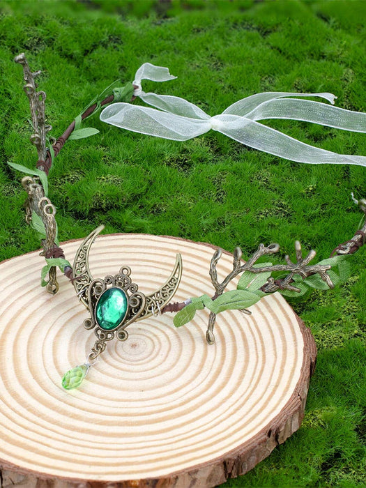 Shein 1 pieza Tiara retro elegante para mujer Decoración de metal y cristal Diadema de ramas de bosque