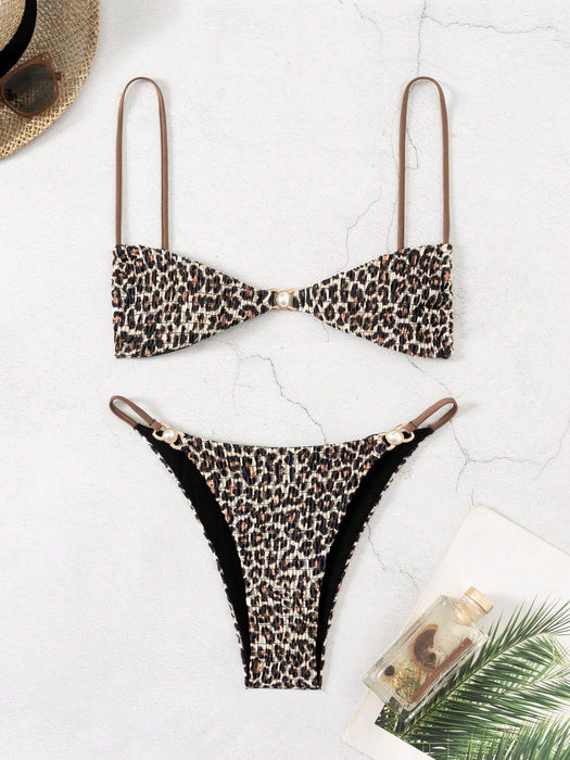 SHEIN Swim Bikini sexy de estampado de leopardo para mujer