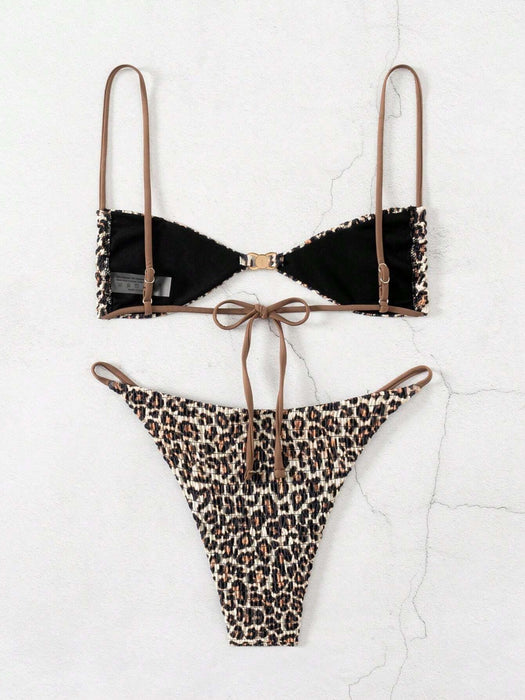 SHEIN Swim Bikini sexy de estampado de leopardo para mujer