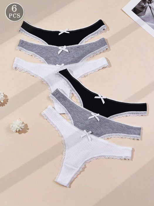 SHEIN 6 piezas Bragas y tangas minimalistas y sexys con ribete de encaje