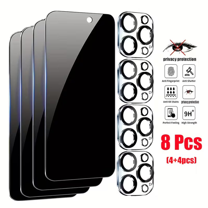 [4+4] 4 protectores de pantalla de privacidad y 4 stickers para lente para iPhone 12 pro max