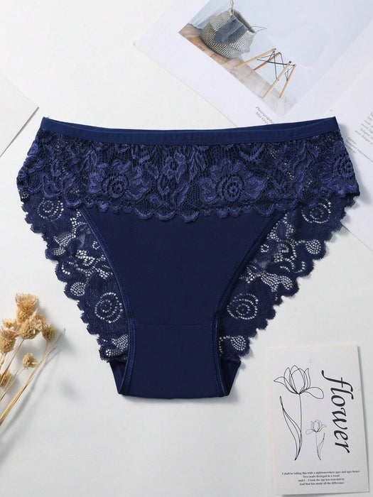 Shein 5 piezas Bragas de bikini de algodón transpirable y cómodo con encaje y cintura sexy para mujer