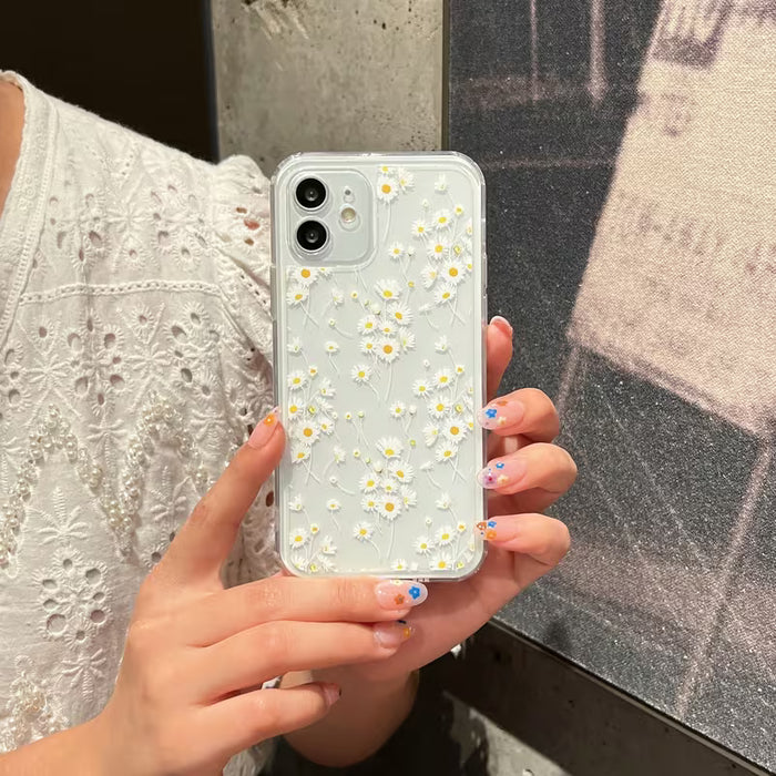 Shein Funda de pantalla ramo de margaritas transparente anti-caída caso de teléfono móvil, adecuado para serie de teléfonos móviles