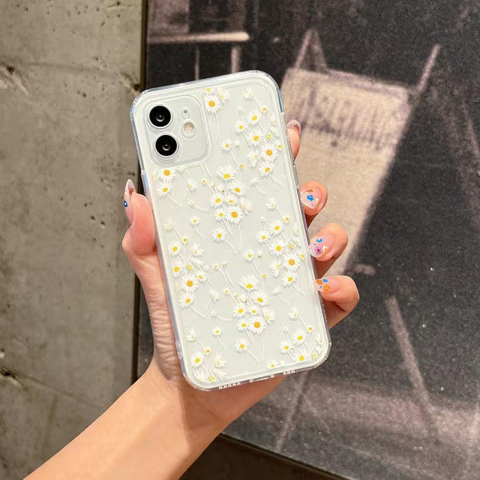 Shein Funda de pantalla ramo de margaritas transparente anti-caída caso de teléfono móvil, adecuado para serie de teléfonos móviles
