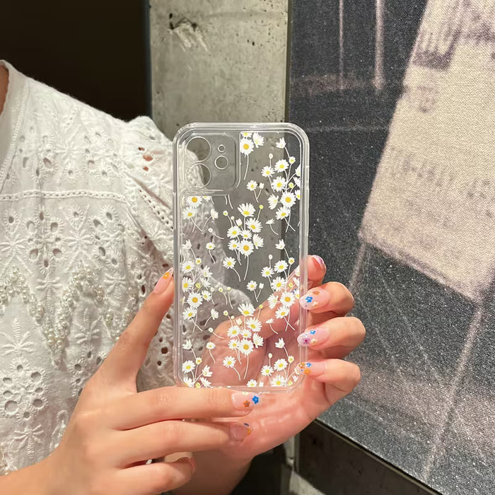 Shein Funda de pantalla ramo de margaritas transparente anti-caída caso de teléfono móvil, adecuado para serie de teléfonos móviles