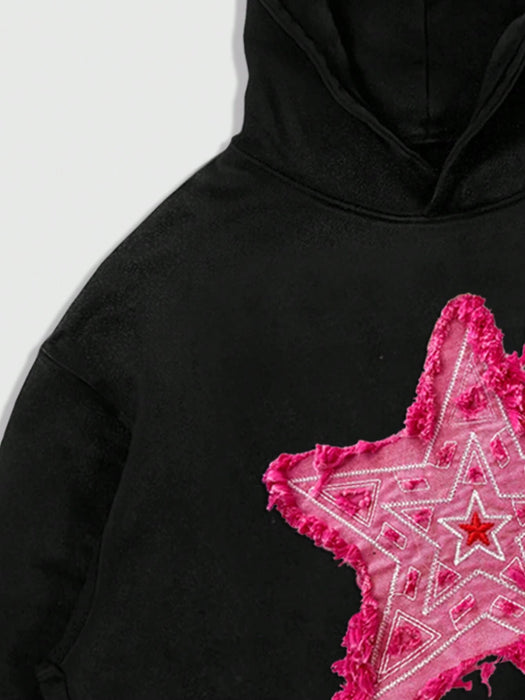 Shein ROMWE MEN Street Life Sudadera casual de manga larga con capucha y diseño de pentagrama para hombre