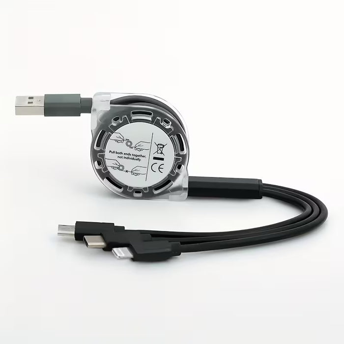 Adaptador de Cable de Carga Múltiple USB Retráctil 3 en 1 con Conectores