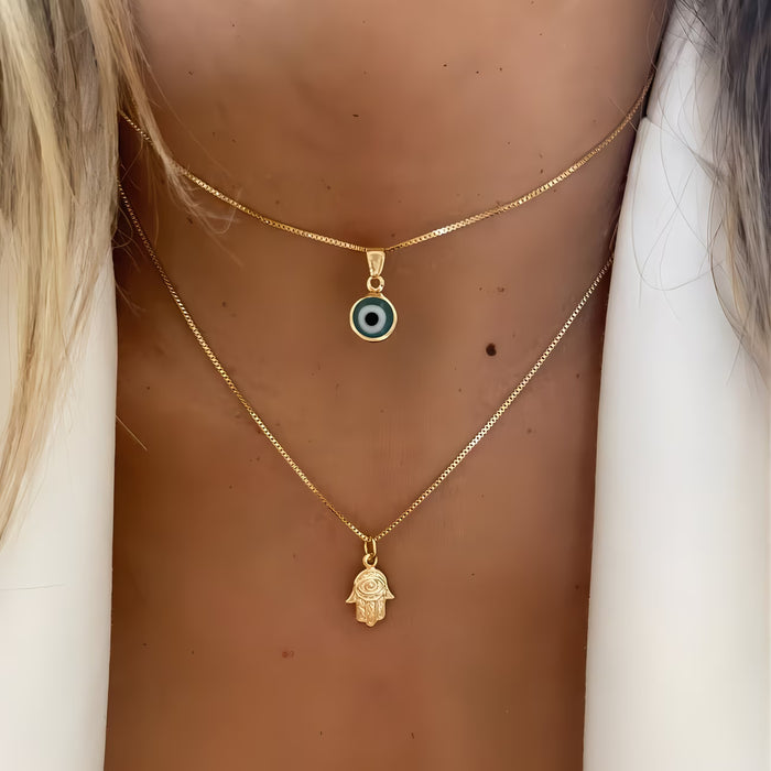 2 piezas De Collar de Palma y del Ojo turco Dorados y Sencillos