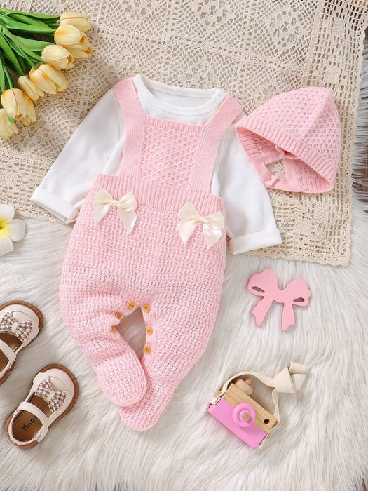 SHEIN Conjunto de 2 piezas de mono sencillo y casual con babero de punto suave y cómodo