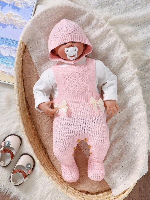 SHEIN Conjunto de 2 piezas de mono sencillo y casual con babero de punto suave y cómodo