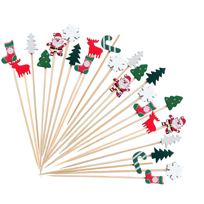 100pcs Palillos Festivos de Navidad para Cócteles de diseños aleatorios