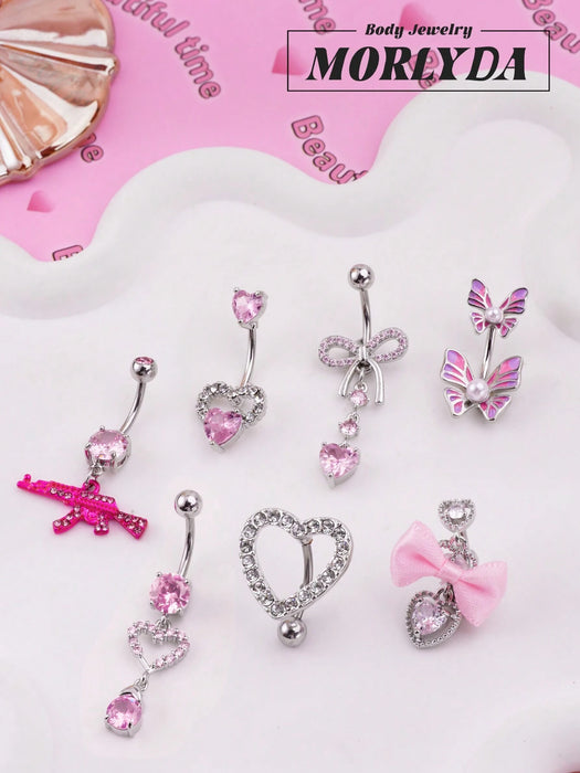 Morlyda Juego de 5 piercings para el ombligo con diseños aleatorios