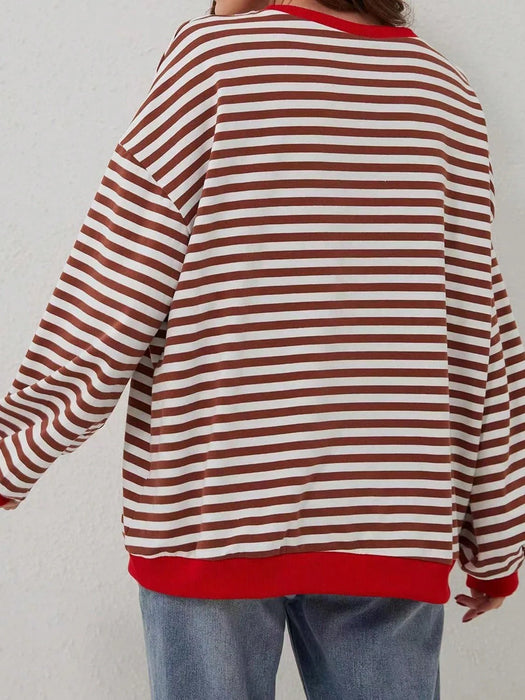 SHEIN Sudadera holgada de manga larga con cuello redondo, parches y estampado
