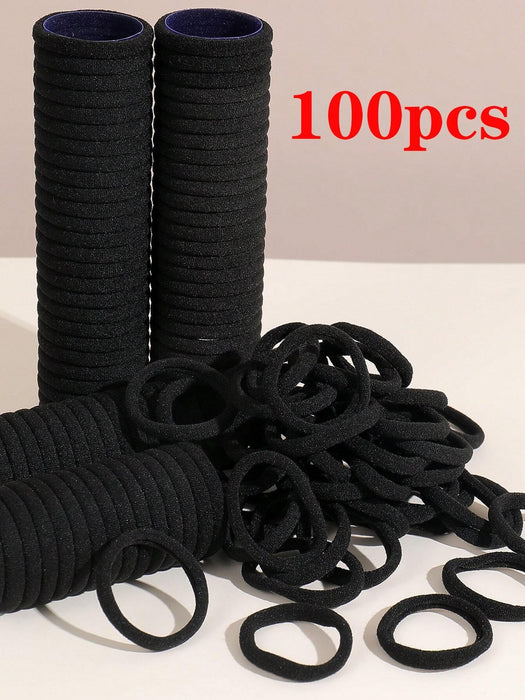 SHEIN 100 unidades de cintas para el cabello para niñas, elásticas negras de color sólido