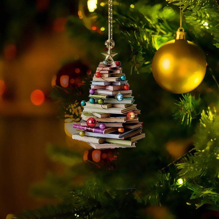 SHEIN 1 pieza 2D Adorno de árbol de Navidad con forma de libro de acrílico