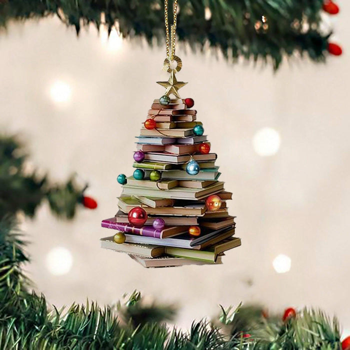 SHEIN 1 pieza 2D Adorno de árbol de Navidad con forma de libro de acrílico