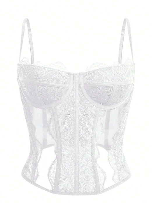 Shein 1 camisola de encaje y malla, ideal para salidas