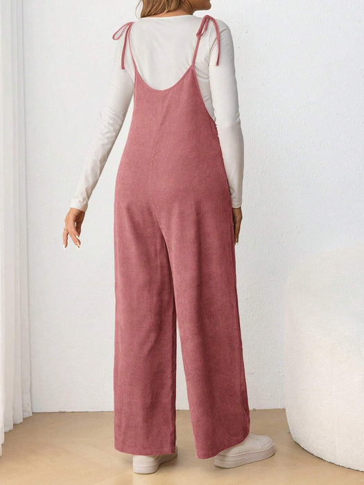 SHEIN Mono informal con tirantes y lazo para embarazadas, ropa de maternidad de ajuste ceñido