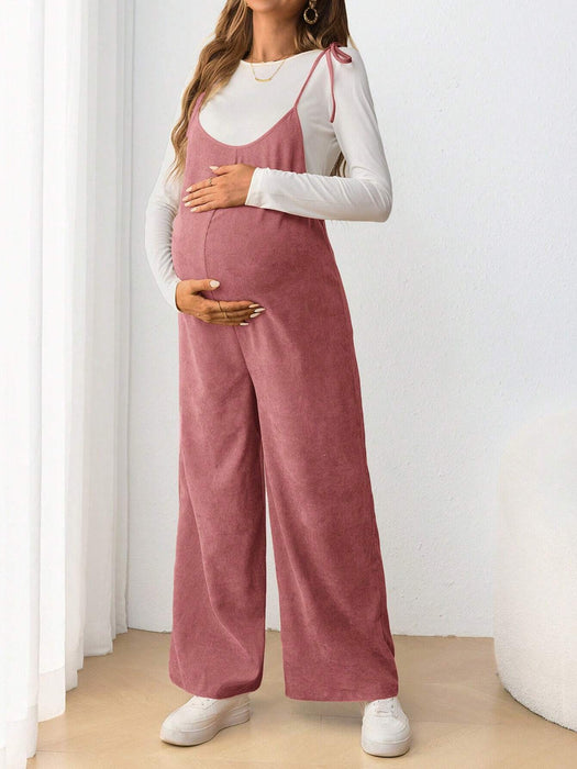 SHEIN Mono informal con tirantes y lazo para embarazadas, ropa de maternidad de ajuste ceñido
