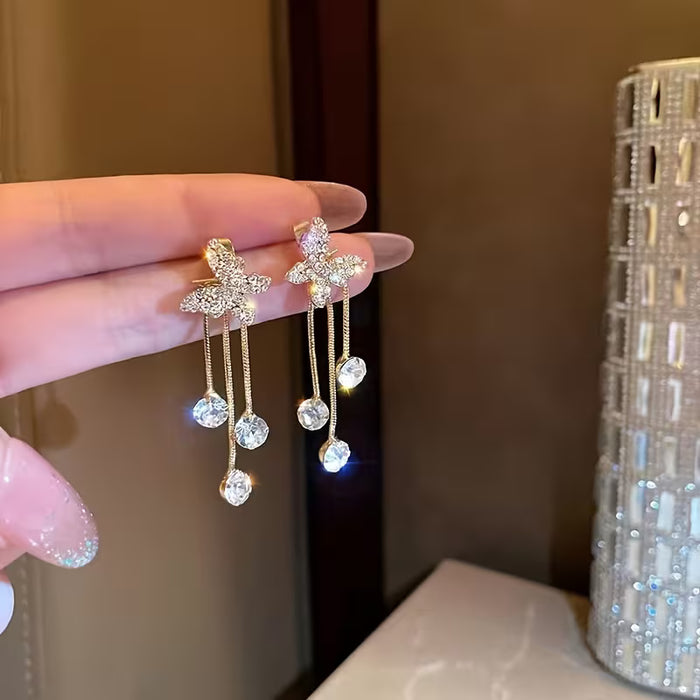 Pendientes de Mariposa con Colgantes de Zirconia Sintética para Mujer